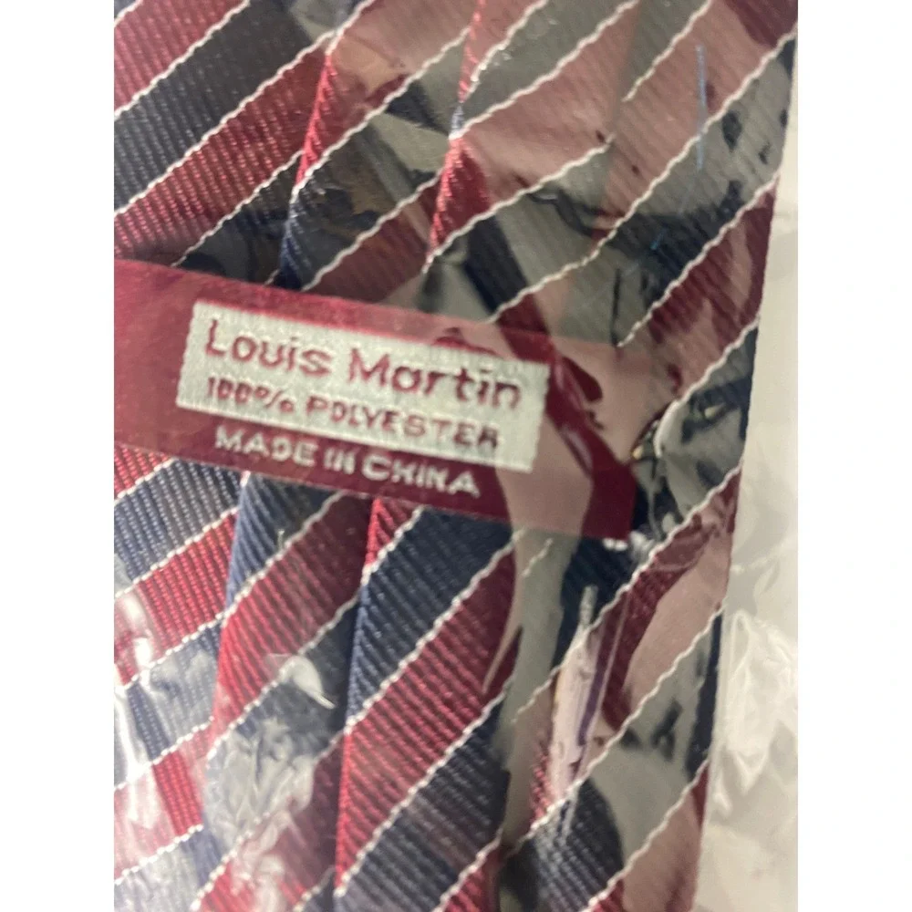 Mens Clip On‎ Tie Striped Burgundy Navy Gray Polyester 16